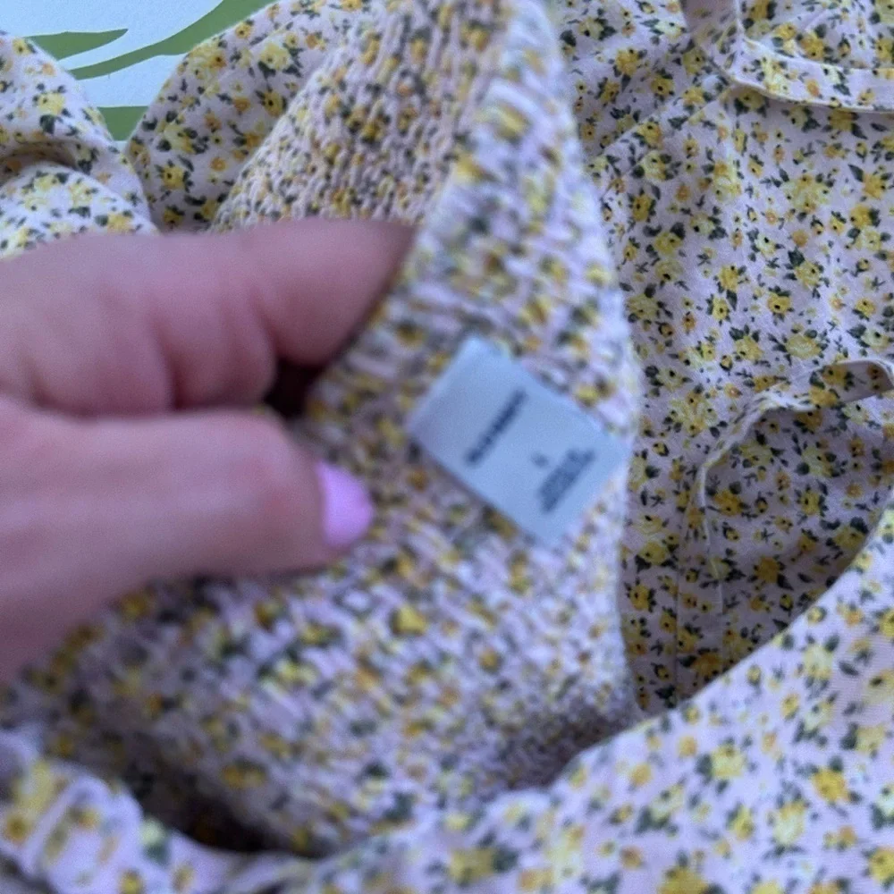 Old Navy Yellow Flower Linen-Blend Floral Mini Dress for Women Large
